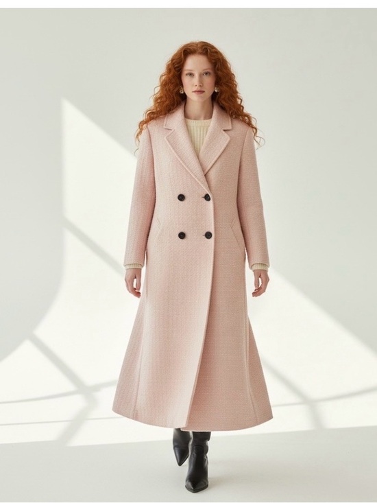 H&M Jackets & Blazers - H&M Pale Pink Textured Wool-Blend Coat